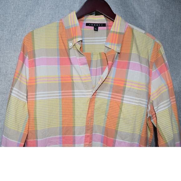 Theory Plaid Button Front Shirt Multicolor Womens XL - Picture 2 of 3